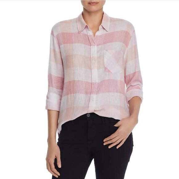 Rails Charli Checkered Plaid Button Down Shirt in Peach/Blush/White, Medium - Picture 16 of 16